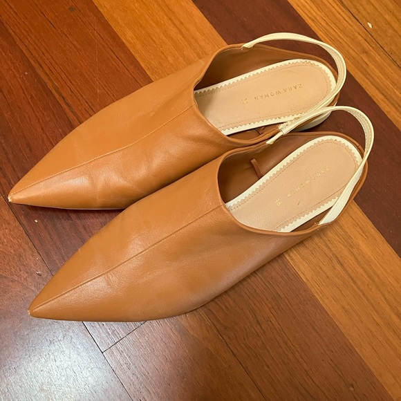ZARA Tan Leather Pointy Slingbacks - Picture 5 of 9